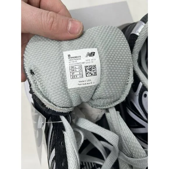 New Balance 990v6 990 Made in USA SZ 6.5 Womens Black White Silver w990BK6 Shoes - Picture 12 of 13